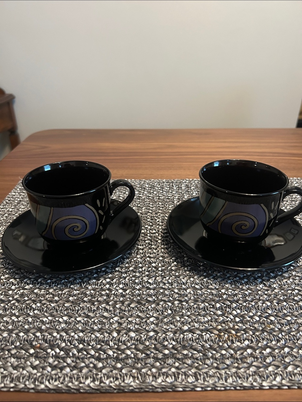 Vintage Arcoroc France Tampico Black Coffee Cup & Saucer Set of 2